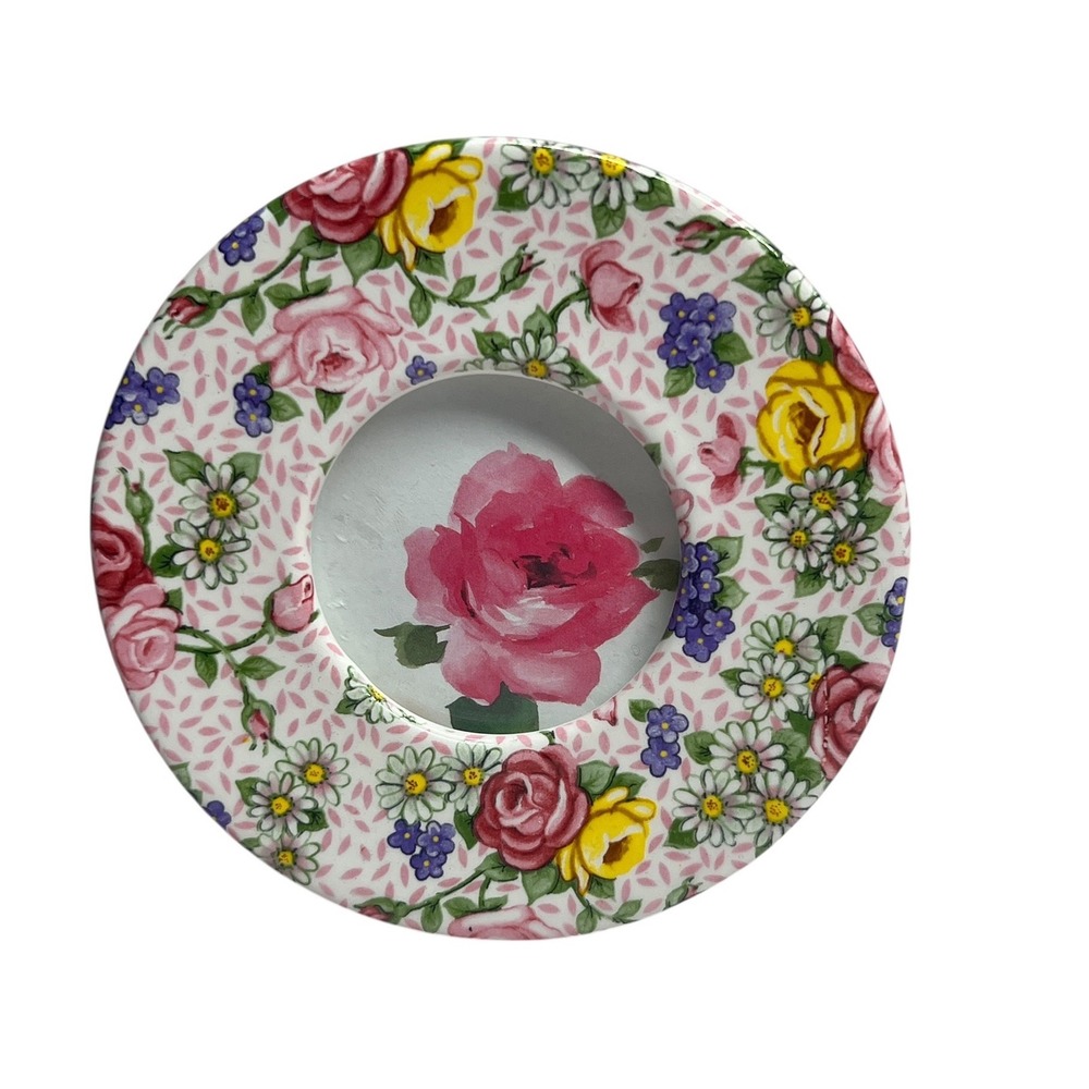 Carr Round Ceramic Floral Chintz Picture Frame Pink Yellow Purple 4 Inch